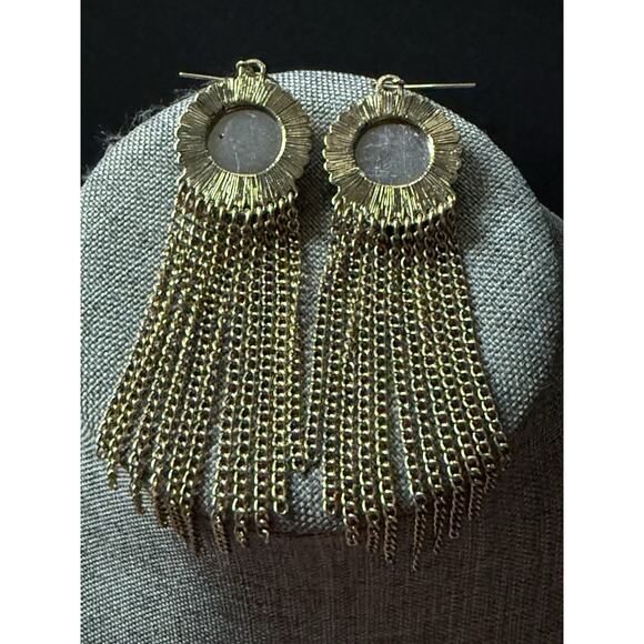 Dangle Drop Chandelier Pierced Earrings Acrylic Bead Gold Tone Statement Y2K - Picture 3 of 4